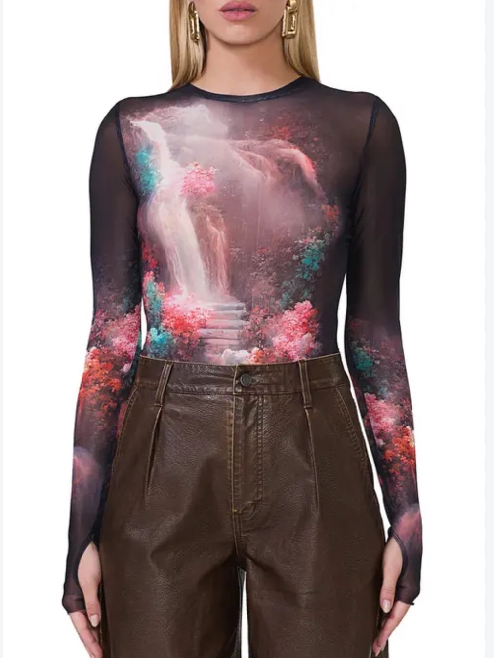 AFRM -Kaylee Print Mesh Top NWT SZ-XL